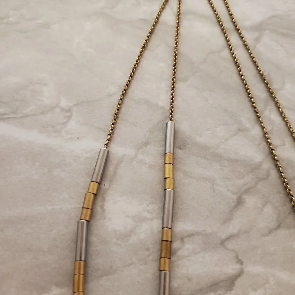 💖 J.Crew Antiqued Silver Gold Long Beaded Necklace 💖 - Picture 3 of 9